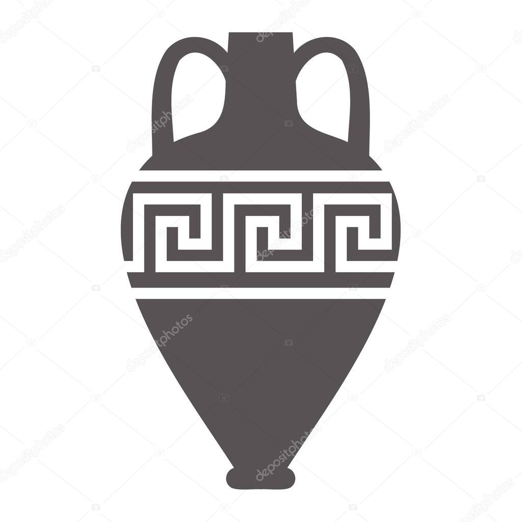 Greek amphora and pot with meander pattern. Ancient vase silhouette glyph illustration. Clay ceramic earthenware. Vector