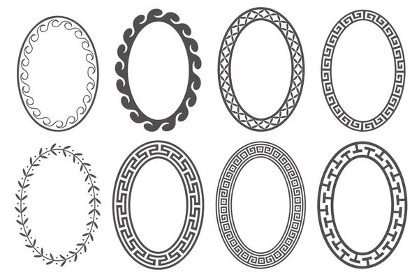 Ensemble Cadre Ovale Clé Grecque Cercle Bordures Avec Des Ornements — Image vectorielle