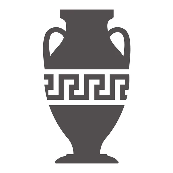 Greek Vase Silhouette Ancient Amphora Pot Meander Pattern Glyph Illustration — Stock vektor