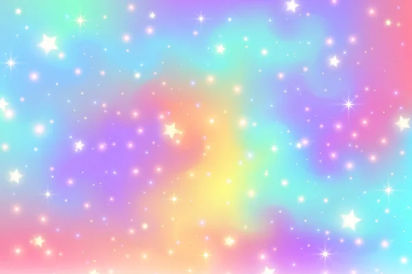 Gökkuşağı Tek Boynuzlu Atı Pastel Gradyan Renk Gökyüzü Parıldayan Yıldızlar — Stok Vektör