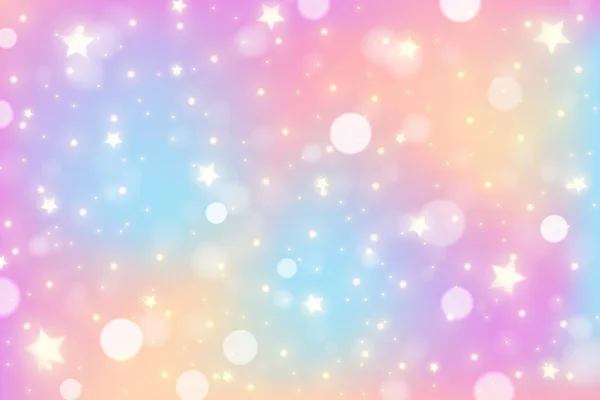 Regnbåge Enhörning Bakgrund Pastell Lutning Färg Himmel Med Glitter Stjärnor — Stock vektor