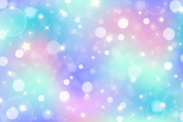 Regenbogen Einhorn Hintergrund Pastellfarbener Farbverlauf Mit Glitzersternchen Und Bokeh Magischer — Stockvektor