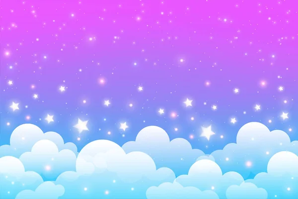 Радужный Единорог Фон Облаками Звездами Пастельное Небо Волшебный Пейзаж Абстрактный — стоковый вектор