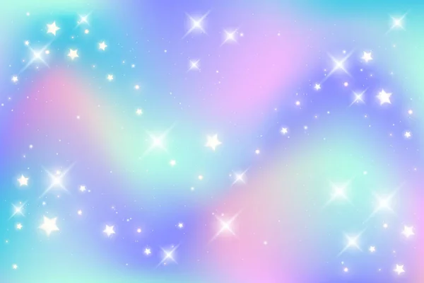 Duhové Pozadí Jednorožce Pastelový Gradient Barevné Nebe Třpytivými Hvězdami Bokeh — Stockový vektor