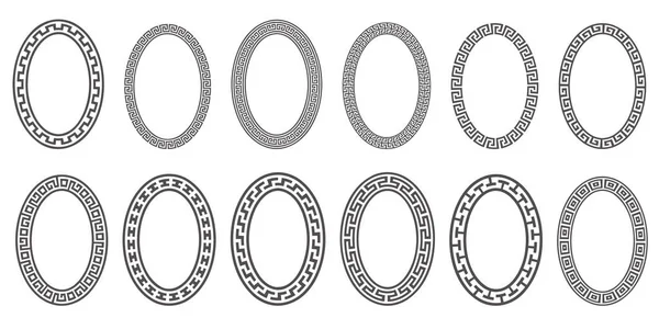 Greek Key Oval Frame Set Ellipse Ancient Designs Circle Borders — Stock Vector