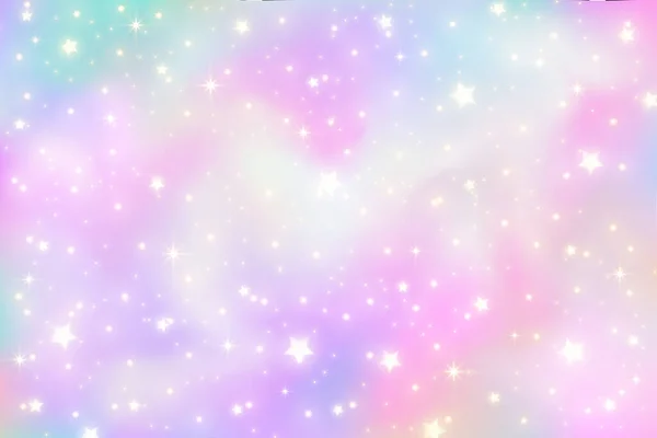 Rainbow Unicorn Background Pastel Gradient Color Sky Glitter Stars Magic — Stock Vector