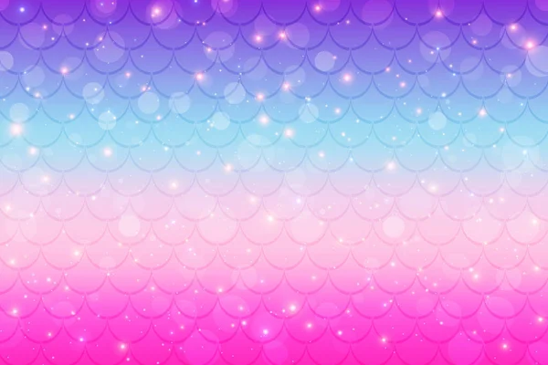 Mermaid Rainbow Background Scale Stars Iridescent Glitter Fish Tail Pattern — Stok Vektör
