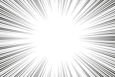 Manga çizgi romanı için hız çizgileri. Radyal hareket arkaplanı. Monokrom patlaması ve ışıltı. Vektör illüstrasyonu