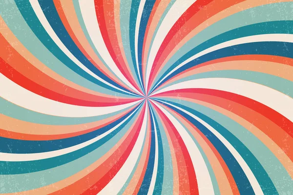 Retro güneş patlaması eskimiş arka plan. Grunge 'la duvar kağıtlarını kıvır. Sancak, poster, çerçeve ve arkaplan için spiral ışınlar sirk çizimi. Vektör bükülmüş tasarımı.