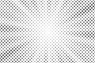 Halftone dotted background. Retro radial texture. Monochrome gradation effect. Vector pattern.