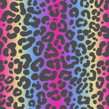 Rainbow leopard seamless pattern. Bright colored spotted background. Vector rainbow animal print