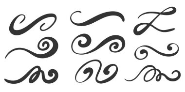 Swashes swoops and swishes calligraphy signs. Underlines hand drawn strokes. Vector symbols set