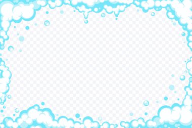 Köpüklü sabunlu köpük. Çizgi film şampuanı ve köpük köpüklü tıraş köpüğü. Bulutların sınırı. Vektör illüstrasyonu.