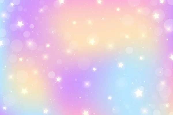 Rainbow Pastel Background Unicorn Sky Glittering Sky Candy Galaxy Watercolor — Vetor de Stock