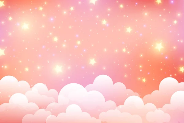 Пастельное Небо Фон Облаками Звездой Мягкий Цветовой Ландшафт Карикатурный Персиковый — стоковый вектор
