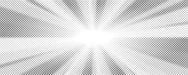 Sun Rays Halftone Background White Grey Radial Abstract Comic Pattern — Stok Vektör