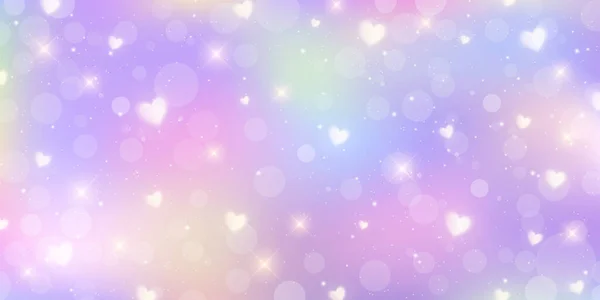 Pastel Harten Achtergrond Rainbow Eenhoorn Behang Voor Valentijnsdag Magische Fantasie — Stockvector