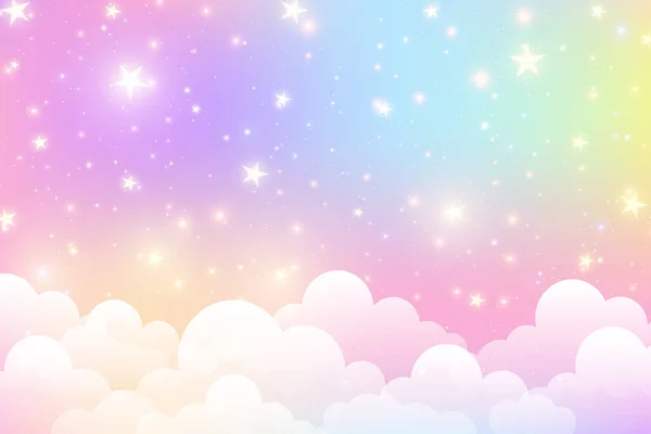 多云的天空背景 独角兽幻想粉刷星系 彩虹可爱的壁纸 蓬松迷人的粉色风景 矢量说明 — 图库矢量图片