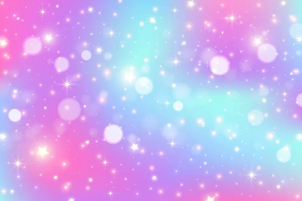 星とボケを持つピンクの空 カワイイファンタジーの背景 虹色の質感の魔法の輝きの空間 要旨ベクトル壁紙 — ストックベクタ