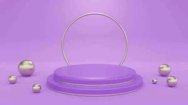 stock image Purple podium 3D background. Violet product pedestal and stage for studio display. Bright mockup with round platform for presentation. Realistic rendered illustration