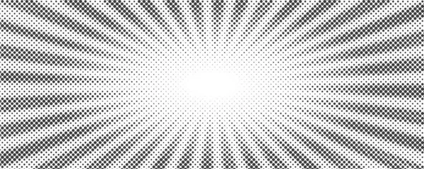 Sun Rays Halftone Background White Grey Radial Abstract Comic Pattern — Stock Vector