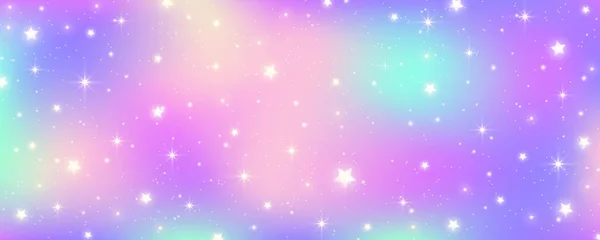 Duhové Pastelové Pozadí Jednorožčí Nebe Třpytivou Oblohou Candy Galaxie Akvarelem — Stockový vektor