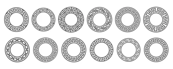 Greek Border Circle Meander Frame Ancient Ornament Roman Mediterranean Pattern — Stock Vector