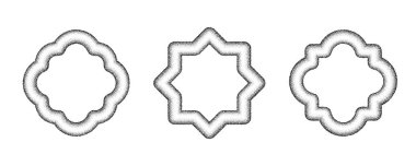İslami pencere şekilleri. Müslüman aksesuarının tasarım unsurları. Benekli oryantal geometrik dekor Vektörü beyaz arkaplan üzerine noktalı illüstrasyon