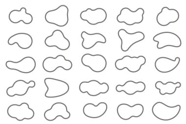 Organic blob shapes set. Amorphous liquid elements. Amoeba irregular fluid designs. Random memphis sponges. Vector