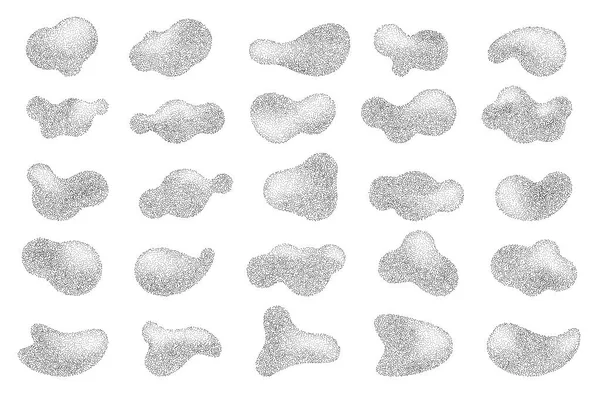 Abstracte Halftoonvormen Met Vloeiende Gradiëntstippen Vloeibare Stipple Grunge Vlekken Met — Stockvector