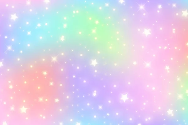 レインボーユニコーンの背景 キラキラした星とパステルグラデーションカラーの空 魔法のピンクの銀河の空間 ベクトル妖精抽象パターン — ストックベクタ