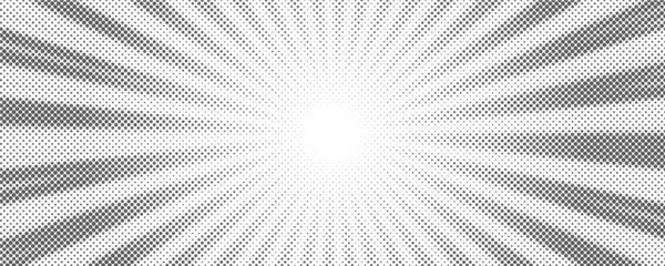 Sun Rays Halftone Background White Grey Radial Abstract Comic Pattern — Vector de stock
