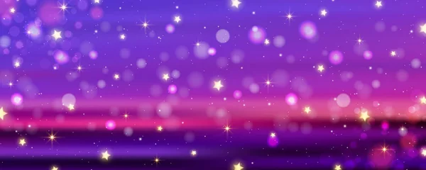 Lila Háttér Bokeh Csillogás Arany Csillogás Csillagok Csillognak Rózsaszín Éjszakai — Stock Vector