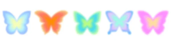 Mariposa Gradiente Y2K Pegatinas Aura Figuras Holográficas Borrosas Groovy Conjunto — Archivo Imágenes Vectoriales