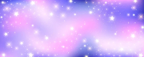Ciel Rose Licorne Avec Étoiles Mignon Fond Pastel Violet Fantaisie — Image vectorielle