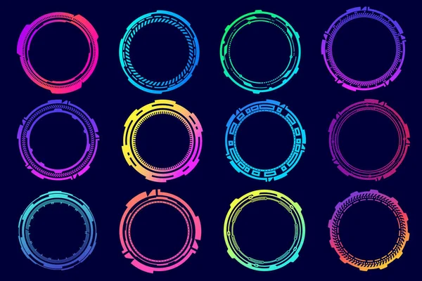 Hud Futuristic Elements Abstract Optical Neon Aim Circle Geometric Shapes — Vetor de Stock