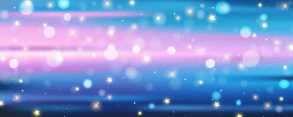 ボケとグリッターのパープルの背景 ピンク色の夜空に金色の輝きと星が輝きます 明るい輝きの夢の壁紙 ベクターイラスト — ストックベクタ
