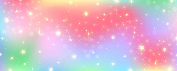 레인보우 파스텔 별들의 유니콘 추상적 환상의 반짝이는 홀로그램 무지개 디자인이야 — 스톡 벡터