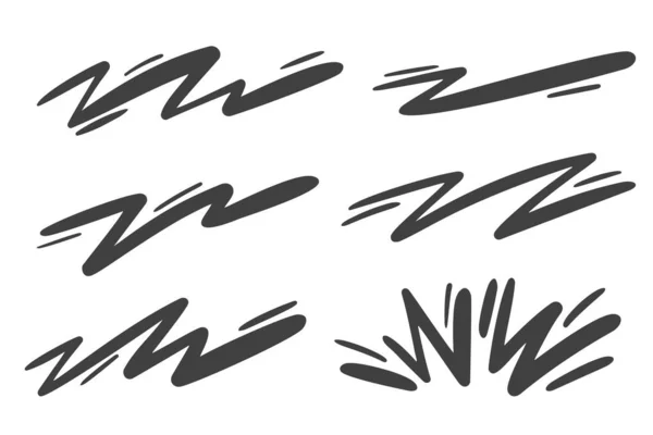 Doodle Vonalak Tekergőzés Swoosh Képregény Kézzel Fulladt Görbe Jelek Sebesség — Stock Vector