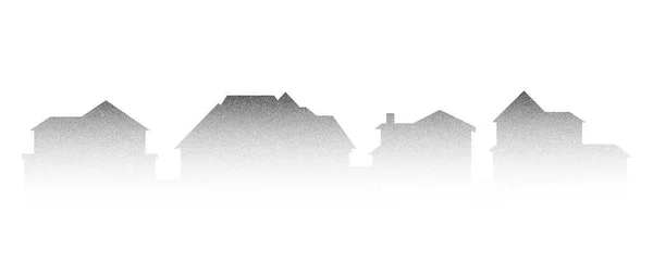 Neighborhood Houses Stipple Panoramic Landscape Buildings Drawing Silhouette Dotted Gradient — Stock Vector