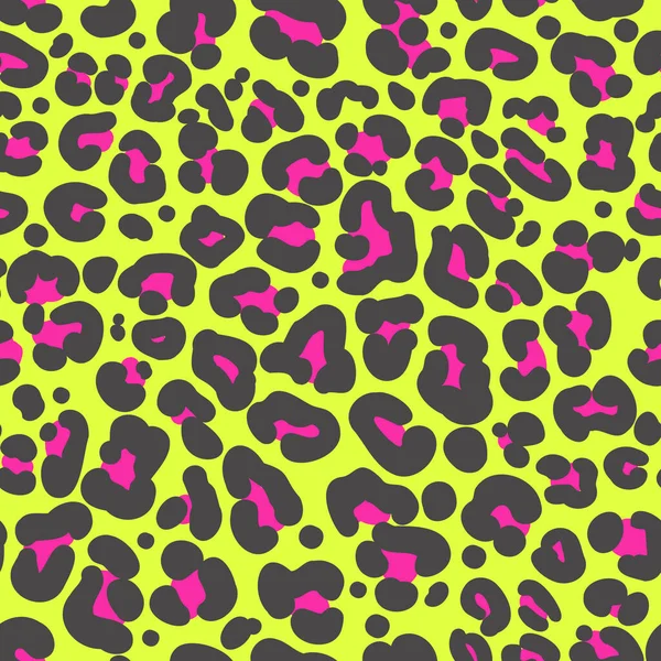 Leopard Print Seamless Pattern Neon Cheetah Skin 90S Design Black — Stockvector