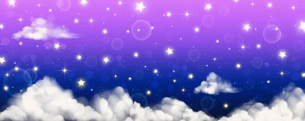 雲や星と夜空の背景 紫の夢のようなスペースの壁紙 かわいい抽象的なセレスティアン宇宙 漫画魔法の夜のグラデーション ベクターイラスト — ストックベクタ