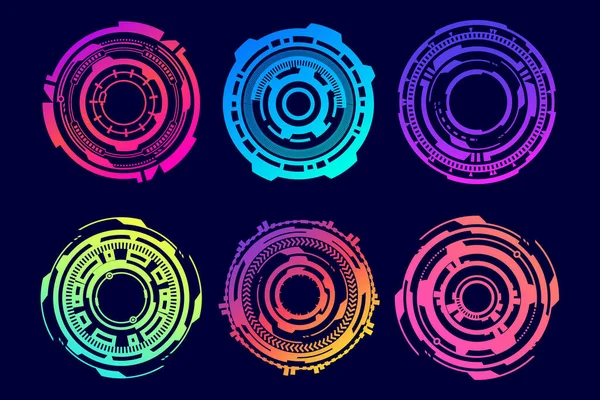 Hud Futuristic Elements Abstract Optical Neon Aim Circle Geometric Shapes — Vector de stock