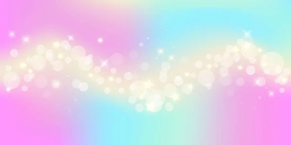 Tęczowe Tło Fantazji Holograficzna Ilustracja Pastelowych Kolorach Kolorowe Jednorożce Niebo — Wektor stockowy