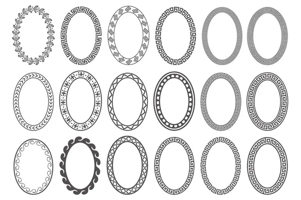 Greek Key Oval Frame Set Circle Borders Meander Ornaments Ellipse — Stok Vektör