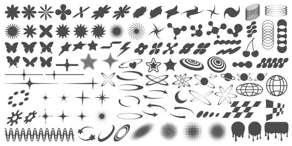 Éléments Rétro Y2K Formes Symboles Abstraits Pour Design Futuriste Icônes — Image vectorielle