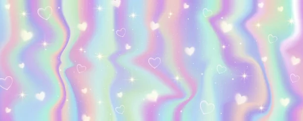 星や輝きとホログラムテクスチャの背景 虹色の縞模様のグラデーション ネオンレインボーパステル箔 ユニコーンパール壁紙 ベクトル — ストックベクタ