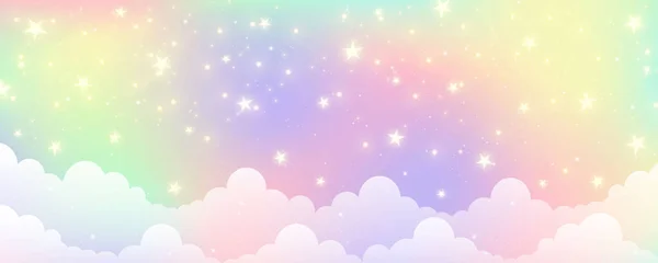 Bewölkter Himmel Hintergrund Einhorn Fantasie Pastell Galaxie Regenbogen Niedliche Tapete — Stockvektor