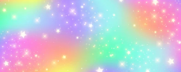 Arco Íris Fundo Pastel Com Estrelas Galáxia Com Brilho Unicórnio — Vetor de Stock