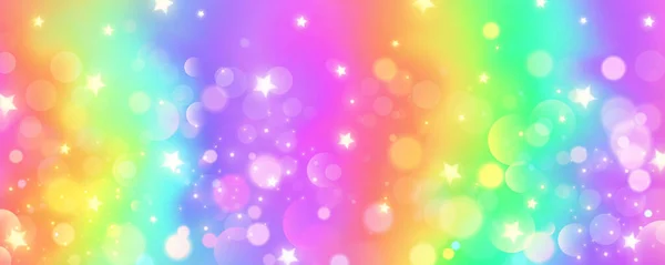 Duhové Pozadí Jednorožce Pastelově Růžová Barva Oblohy Hvězdami Holografický Výtisk — Stockový vektor